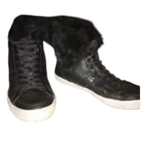 Rebecca Minkoff size 9.5 black leather high top sneaker boot rabbit fur trim